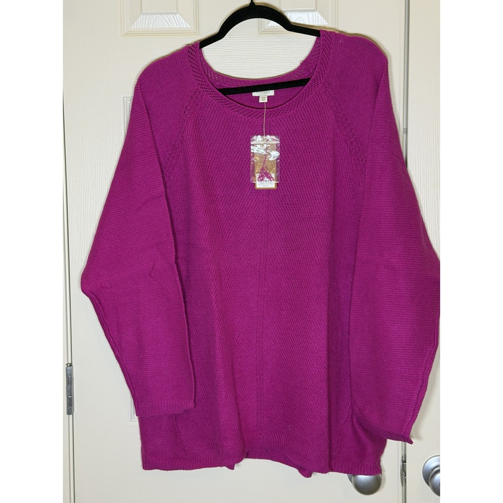 Sonoma Life‎ + Style Sweater Women 2X Magenta NWT Dolman Sleeve Pointelle Knit